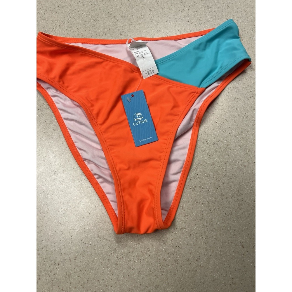 NWT Cupshe Blue High Waist Bikini Bottom Womens‎ Size M Double V Lined